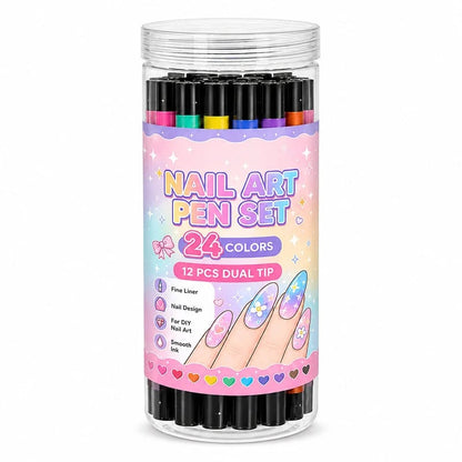 24-Color Double-Ended Nail Art Pen Set – 12-Piece DIY Nail Painting & Detailing Kit