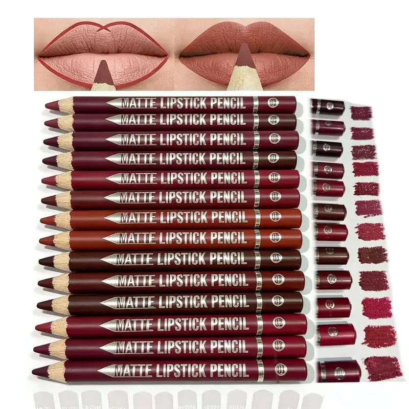 12Pcs Matte Lip Liner With Sharpener Set Waterproof Smudgeproof Precise Contour Lipstick Pens