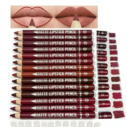 12Pcs Matte Lip Liner With Sharpener Set Waterproof Smudgeproof Precise Contour Lipstick Pens