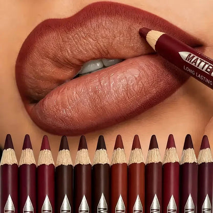 12Pcs Matte Lip Liner With Sharpener Set Waterproof Smudgeproof Precise Contour Lipstick Pens