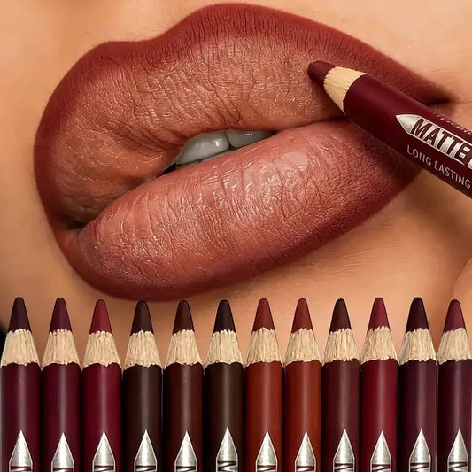 12Pcs Matte Lip Liner With Sharpener Set Waterproof Smudgeproof Precise Contour Lipstick Pens